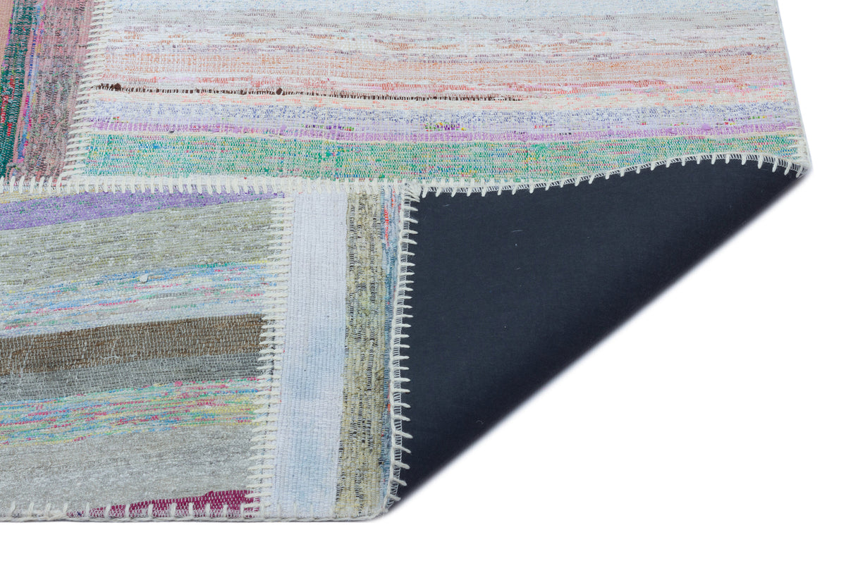 Striped Over Dyed Kilim Patchwork Unique Rug 5&#39;3&#39;&#39; x 7&#39;4&#39;&#39; ft 160 x 224 cm