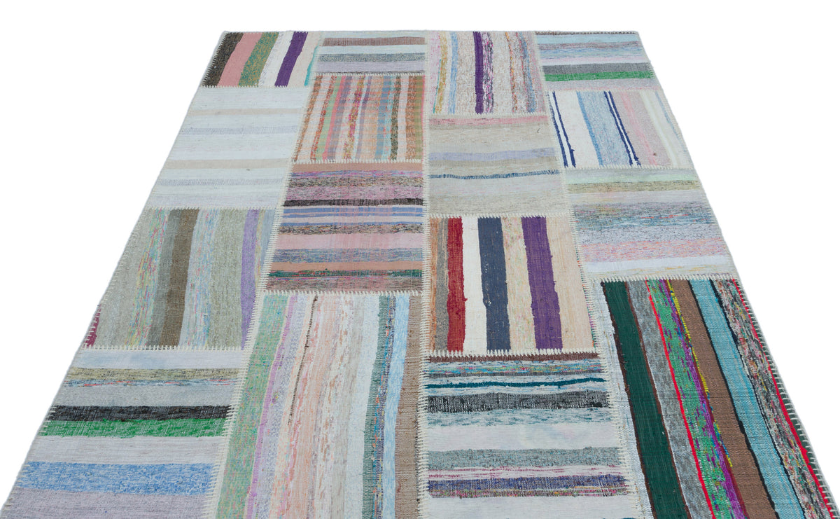 Striped Over Dyed Kilim Patchwork Unique Rug 5&#39;3&#39;&#39; x 7&#39;4&#39;&#39; ft 160 x 224 cm