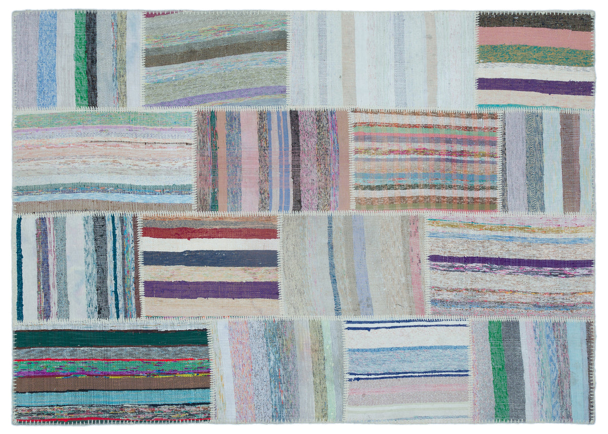 Striped Over Dyed Kilim Patchwork Unique Rug 5&#39;3&#39;&#39; x 7&#39;4&#39;&#39; ft 160 x 224 cm