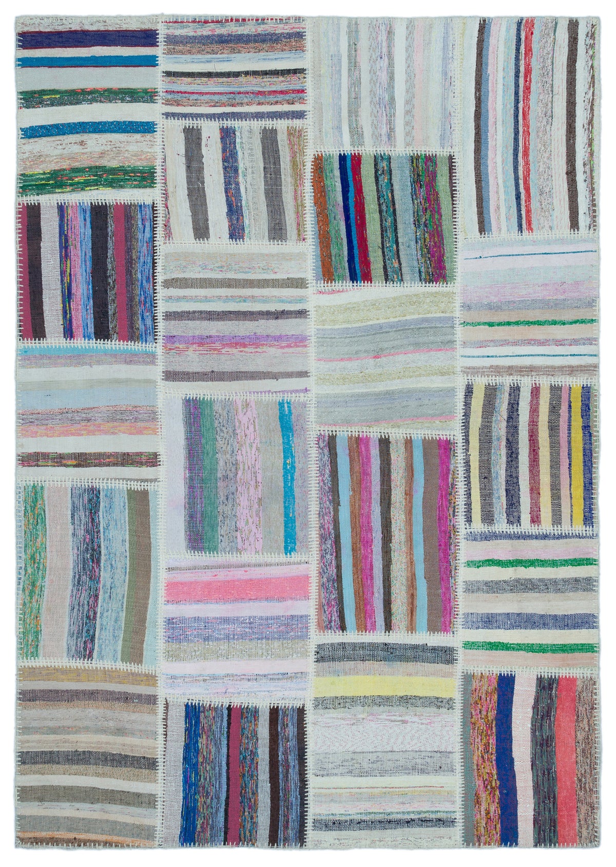 Striped Over Dyed Kilim Patchwork Unique Rug 5&#39;3&#39;&#39; x 7&#39;5&#39;&#39; ft 160 x 227 cm