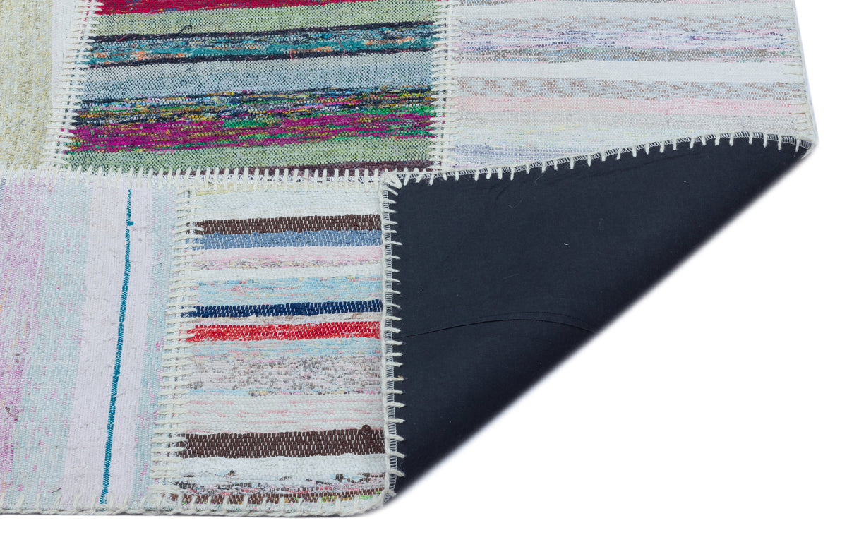 Striped Over Dyed Kilim Patchwork Unique Rug 5&#39;3&#39;&#39; x 7&#39;5&#39;&#39; ft 160 x 227 cm