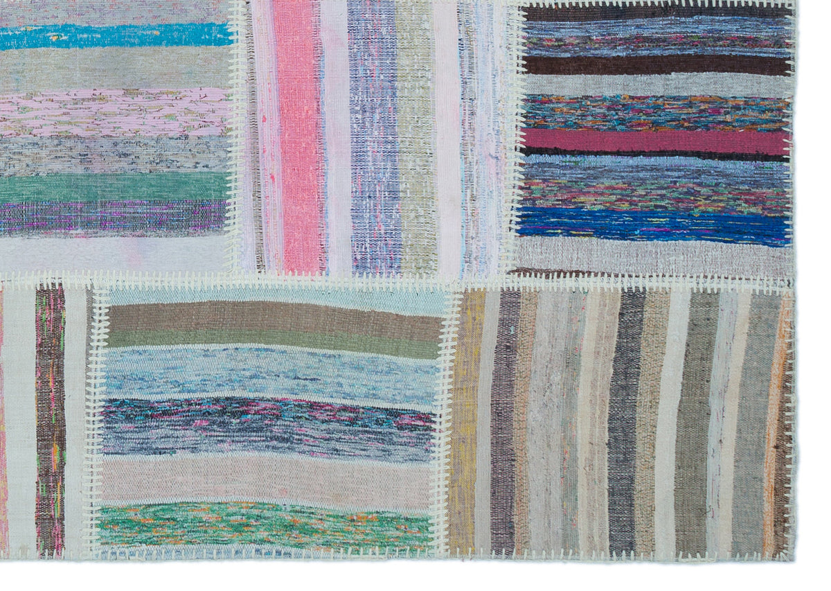 Striped Over Dyed Kilim Patchwork Unique Rug 5&#39;3&#39;&#39; x 7&#39;5&#39;&#39; ft 160 x 227 cm