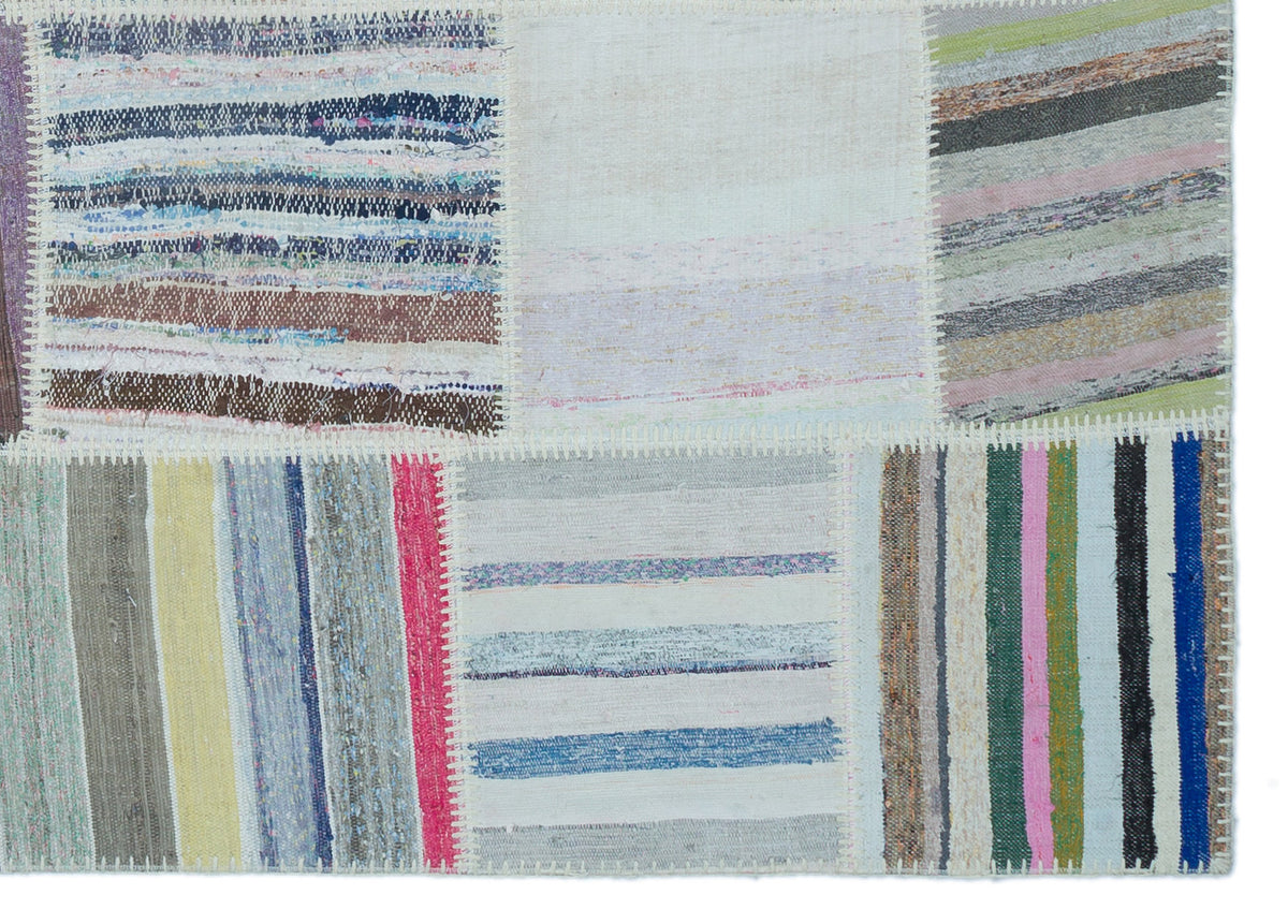 Striped Over Dyed Kilim Patchwork Unique Rug 5&#39;3&#39;&#39; x 7&#39;5&#39;&#39; ft 160 x 225 cm