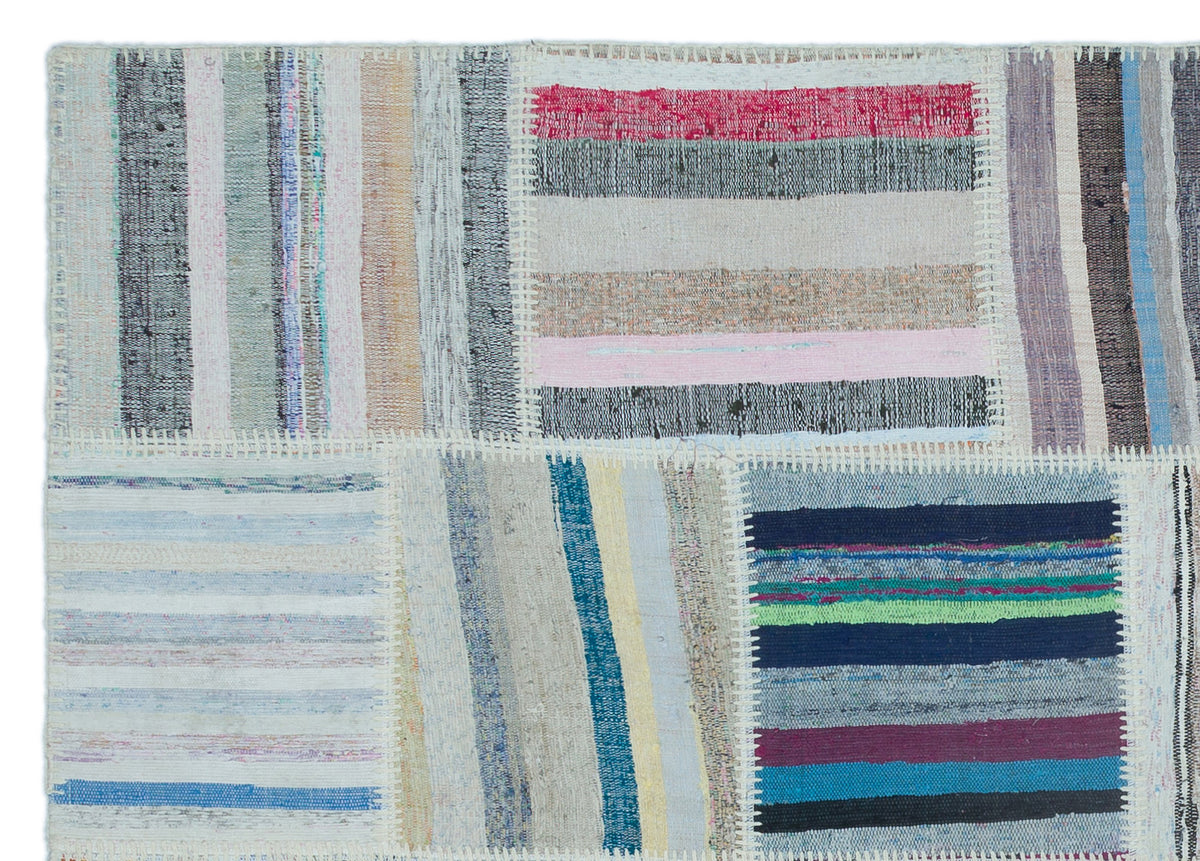 Striped Over Dyed Kilim Patchwork Unique Rug 5&#39;3&#39;&#39; x 7&#39;5&#39;&#39; ft 160 x 225 cm