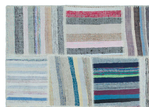 Striped Over Dyed Kilim Patchwork Unique Rug 5'3'' x 7'5'' ft 160 x 225 cm
