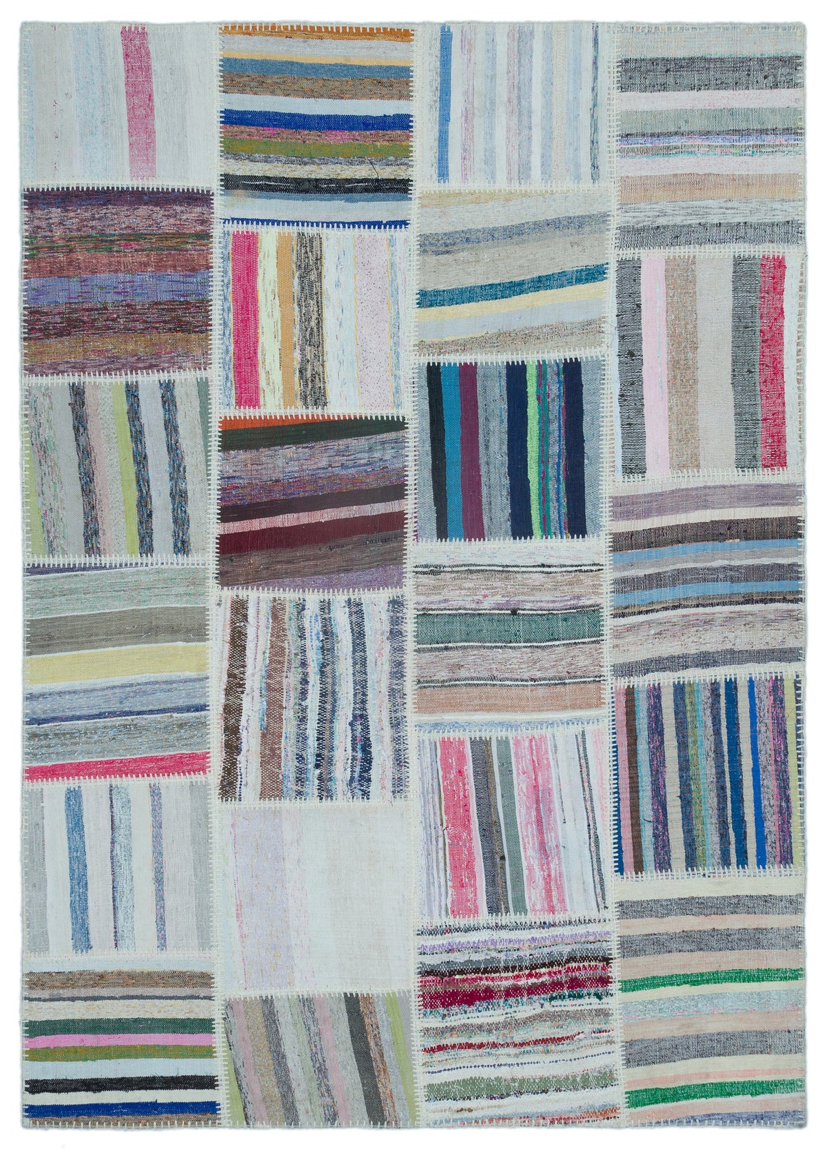 Striped Over Dyed Kilim Patchwork Unique Rug 5&#39;3&#39;&#39; x 7&#39;5&#39;&#39; ft 160 x 225 cm
