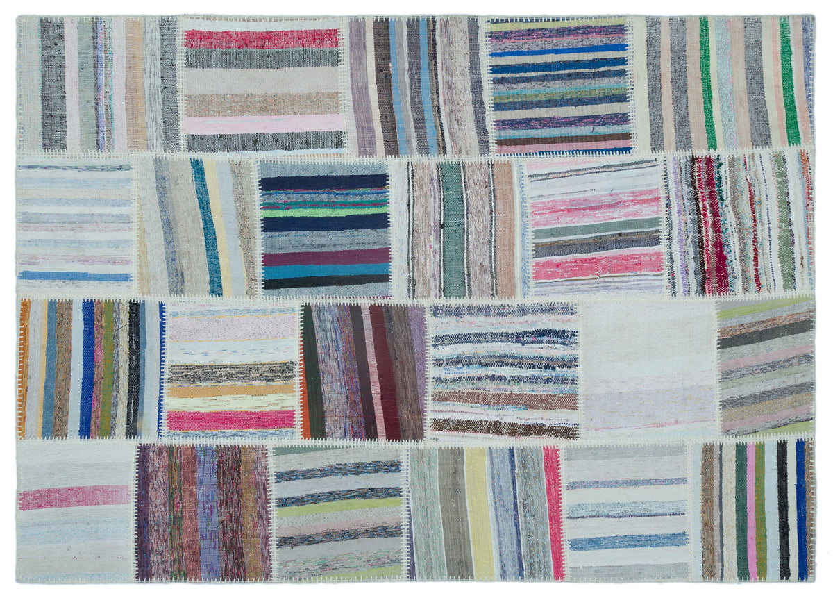 Striped Over Dyed Kilim Patchwork Unique Rug 5&#39;3&#39;&#39; x 7&#39;5&#39;&#39; ft 160 x 225 cm