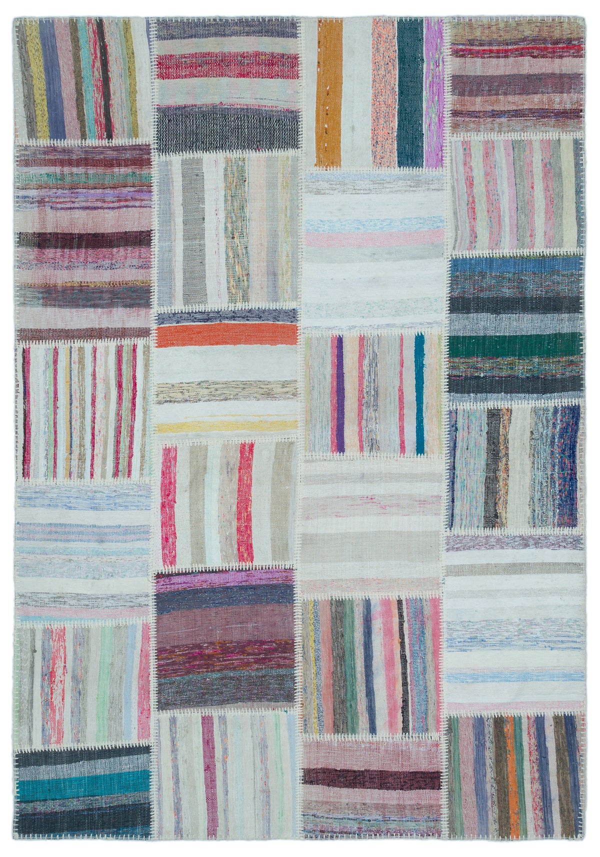 Striped Over Dyed Kilim Patchwork Unique Rug 5&#39;3&#39;&#39; x 7&#39;6&#39;&#39; ft 160 x 228 cm