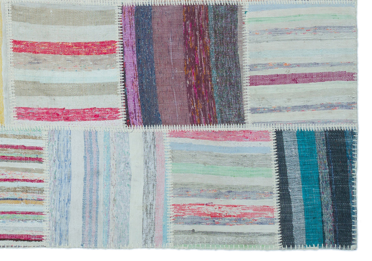 Striped Over Dyed Kilim Patchwork Unique Rug 5&#39;3&#39;&#39; x 7&#39;6&#39;&#39; ft 160 x 228 cm