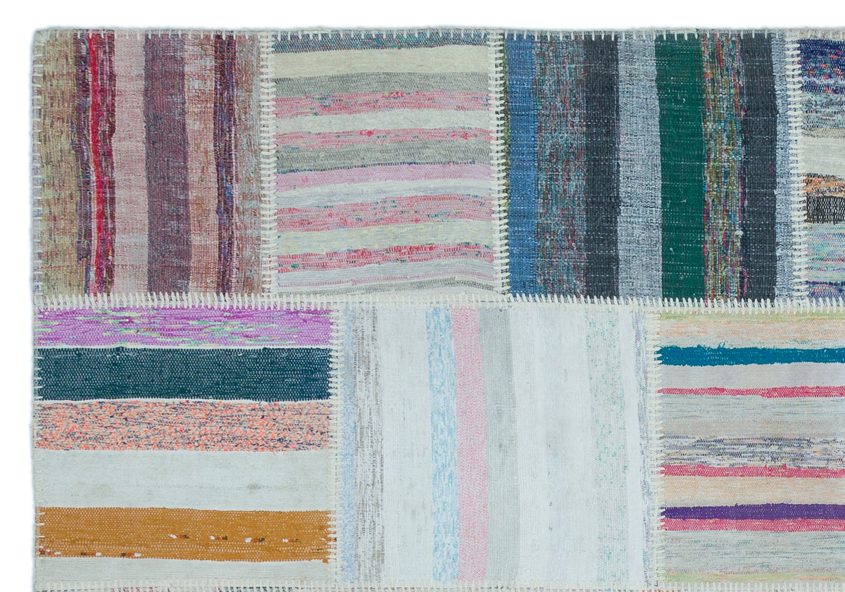 Striped Over Dyed Kilim Patchwork Unique Rug 5&#39;3&#39;&#39; x 7&#39;6&#39;&#39; ft 160 x 228 cm
