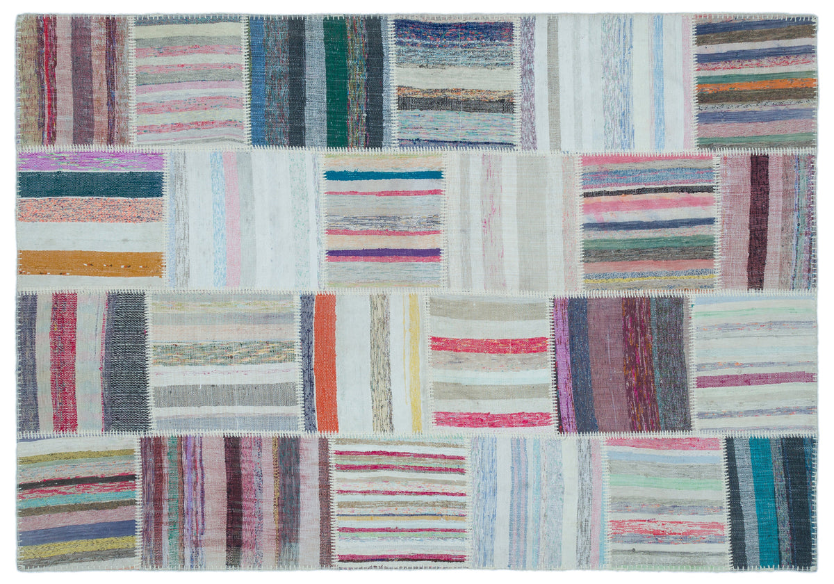 Striped Over Dyed Kilim Patchwork Unique Rug 5&#39;3&#39;&#39; x 7&#39;6&#39;&#39; ft 160 x 228 cm