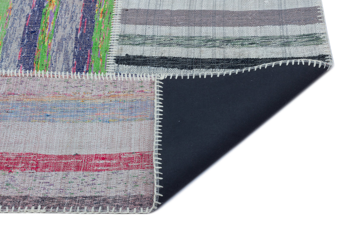 Striped Over Dyed Kilim Patchwork Unique Rug 5&#39;3&#39;&#39; x 7&#39;5&#39;&#39; ft 160 x 225 cm