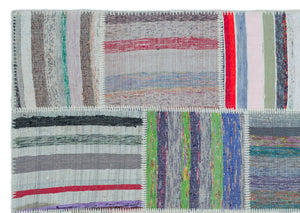 Striped Over Dyed Kilim Patchwork Unique Rug 5'3'' x 7'5'' ft 160 x 225 cm