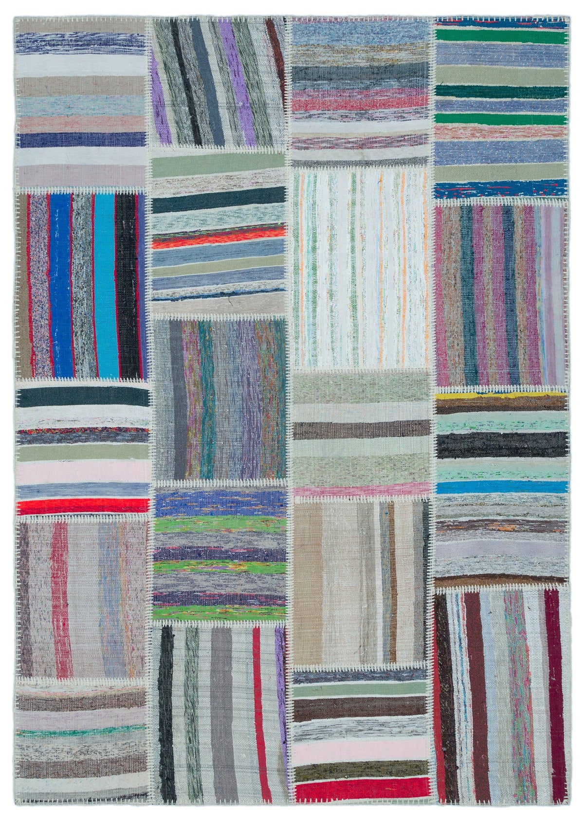 Striped Over Dyed Kilim Patchwork Unique Rug 5&#39;3&#39;&#39; x 7&#39;5&#39;&#39; ft 160 x 225 cm