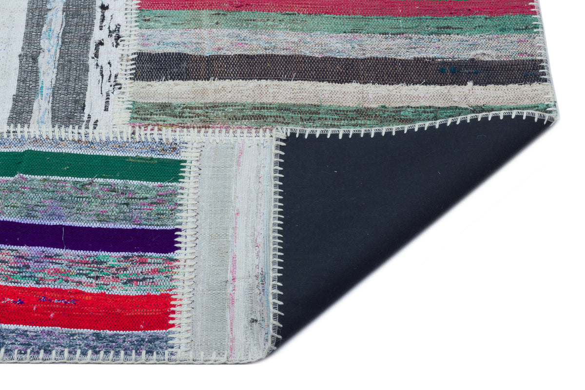 Striped Over Dyed Kilim Patchwork Unique Rug 5&#39;3&#39;&#39; x 7&#39;4&#39;&#39; ft 160 x 224 cm