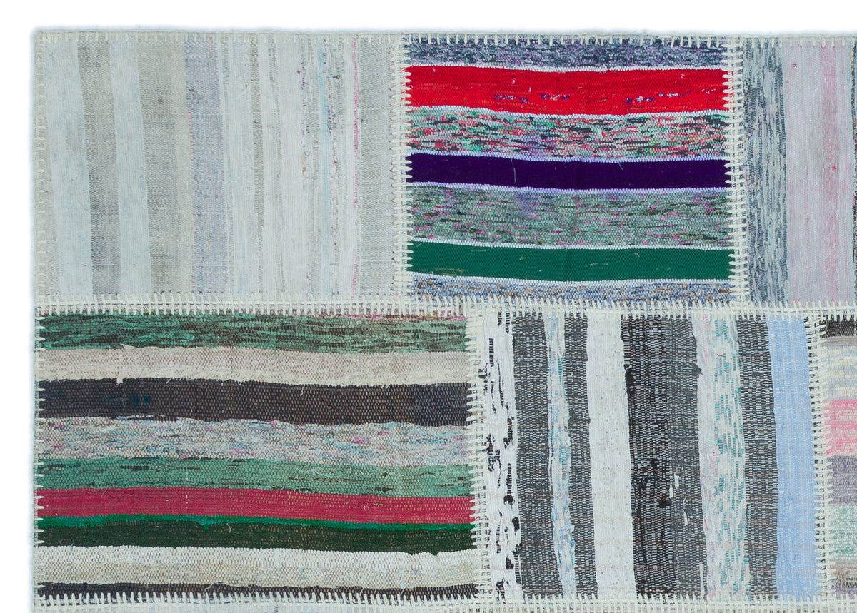 Striped Over Dyed Kilim Patchwork Unique Rug 5&#39;3&#39;&#39; x 7&#39;4&#39;&#39; ft 160 x 224 cm