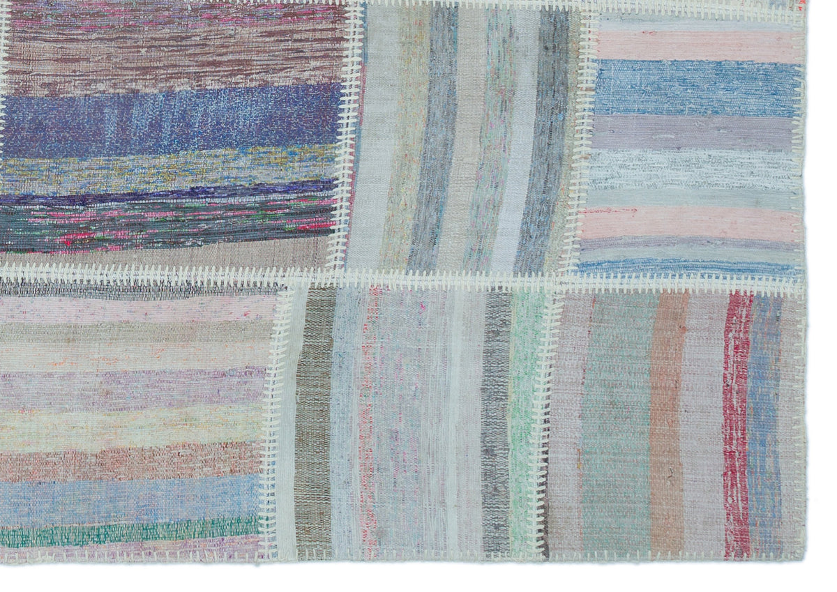 Striped Over Dyed Kilim Patchwork Unique Rug 5&#39;3&#39;&#39; x 7&#39;5&#39;&#39; ft 160 x 226 cm