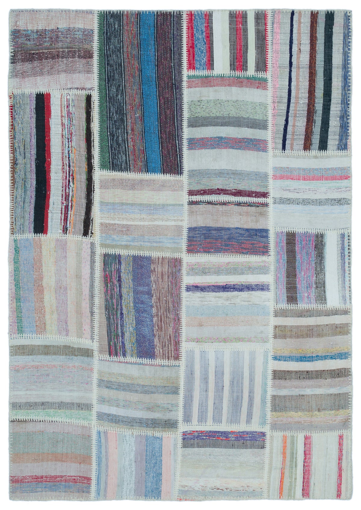 Striped Over Dyed Kilim Patchwork Unique Rug 5&#39;3&#39;&#39; x 7&#39;5&#39;&#39; ft 160 x 226 cm
