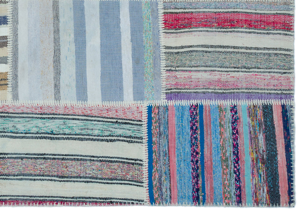Striped Over Dyed Kilim Patchwork Unique Rug 5&#39;3&#39;&#39; x 7&#39;5&#39;&#39; ft 160 x 226 cm