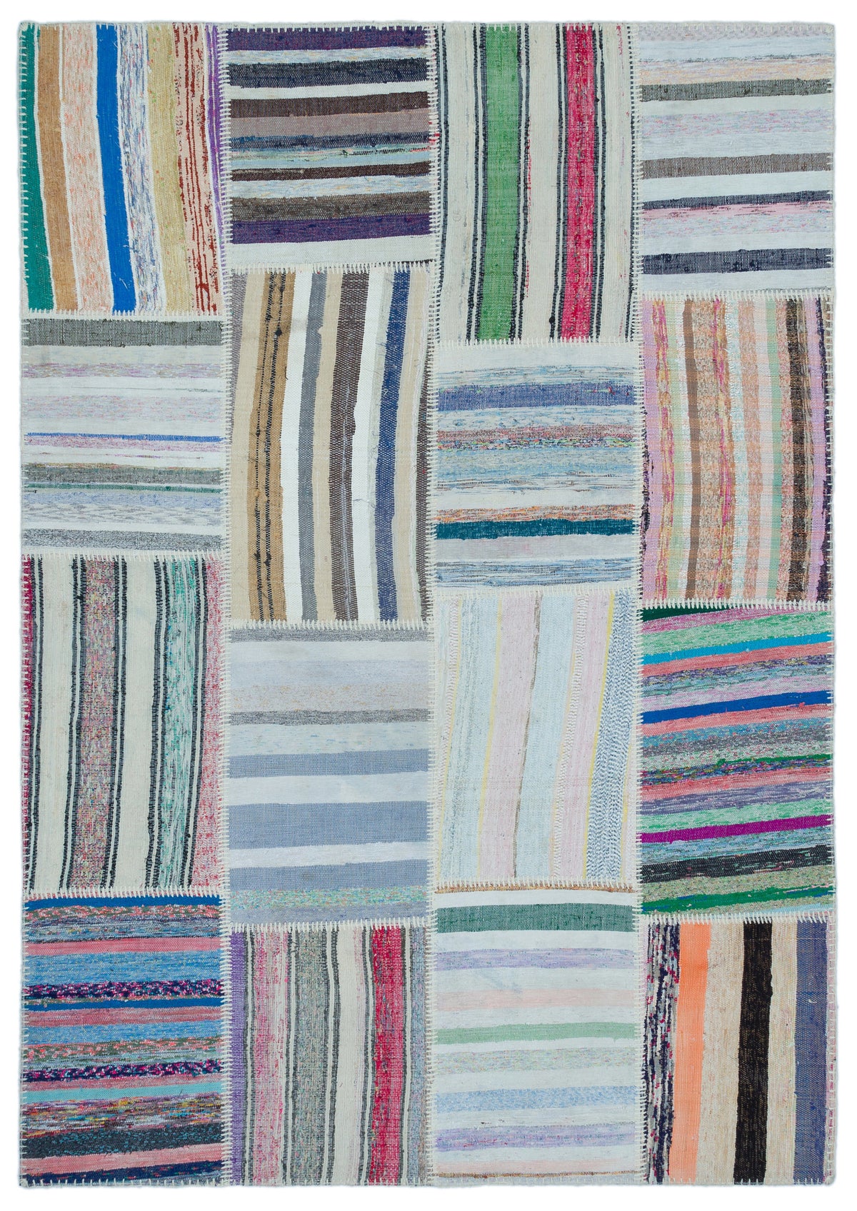 Striped Over Dyed Kilim Patchwork Unique Rug 5&#39;3&#39;&#39; x 7&#39;5&#39;&#39; ft 160 x 226 cm