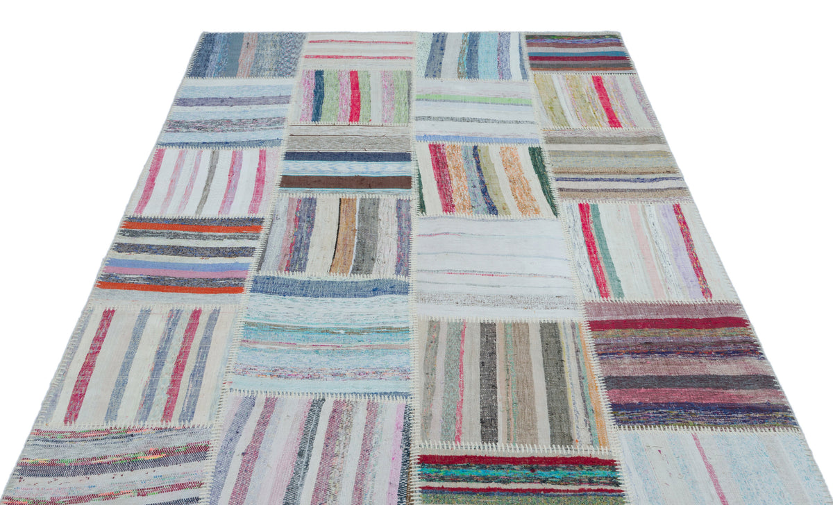 Striped Over Dyed Kilim Patchwork Unique Rug 5&#39;3&#39;&#39; x 7&#39;7&#39;&#39; ft 160 x 230 cm