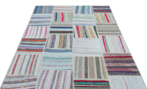 Striped Over Dyed Kilim Patchwork Unique Rug 5'3'' x 7'7'' ft 160 x 230 cm