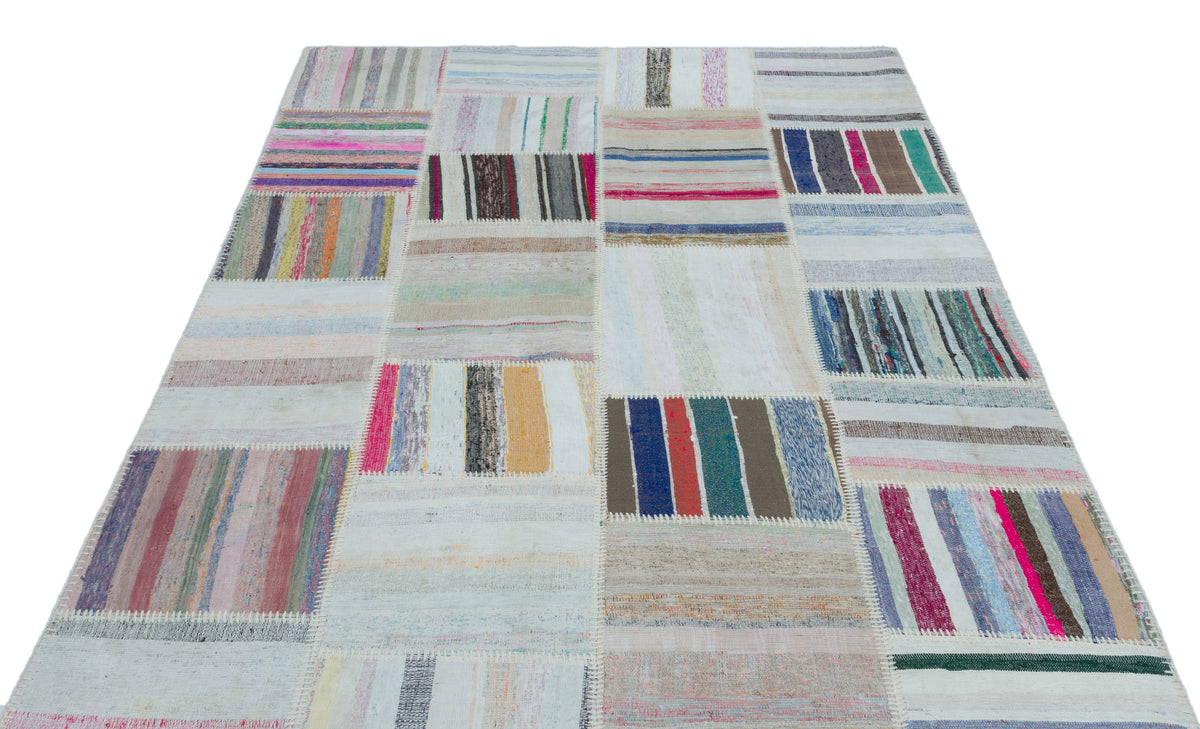 Striped Over Dyed Kilim Patchwork Unique Rug 5&#39;3&#39;&#39; x 7&#39;7&#39;&#39; ft 160 x 230 cm