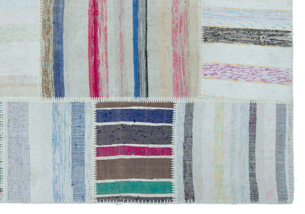 Striped Over Dyed Kilim Patchwork Unique Rug 5&#39;3&#39;&#39; x 7&#39;7&#39;&#39; ft 160 x 230 cm