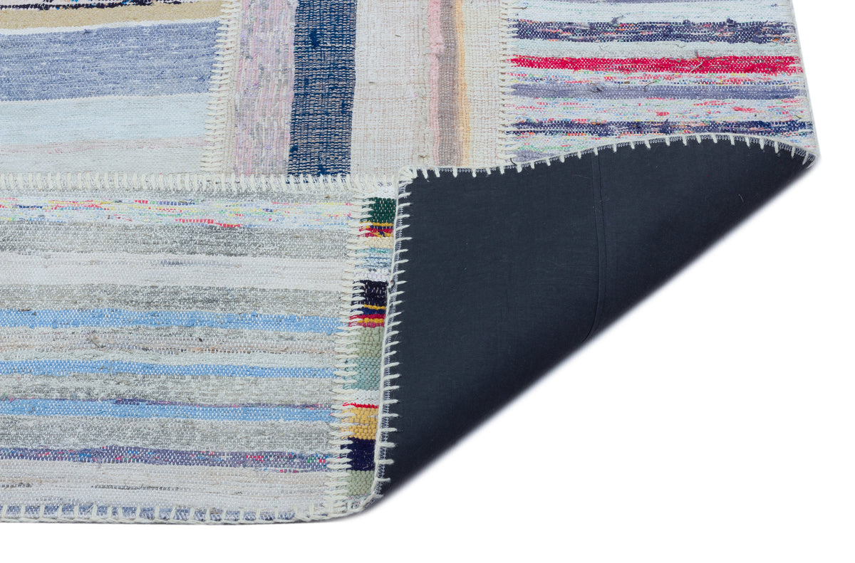 Striped Over Dyed Kilim Patchwork Unique Rug 5&#39;3&#39;&#39; x 7&#39;5&#39;&#39; ft 160 x 225 cm