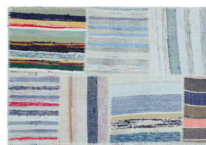 Striped Over Dyed Kilim Patchwork Unique Rug 5'3'' x 7'5'' ft 160 x 225 cm