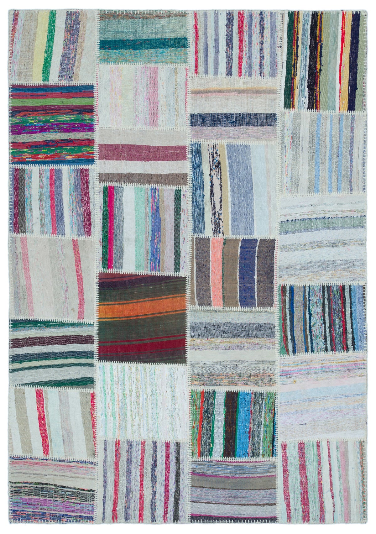 Striped Over Dyed Kilim Patchwork Unique Rug 5&#39;3&#39;&#39; x 7&#39;5&#39;&#39; ft 160 x 225 cm