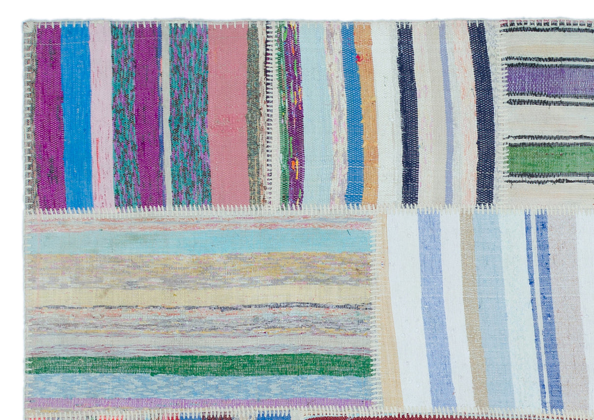 Striped Over Dyed Kilim Patchwork Unique Rug 5&#39;3&#39;&#39; x 7&#39;5&#39;&#39; ft 160 x 225 cm