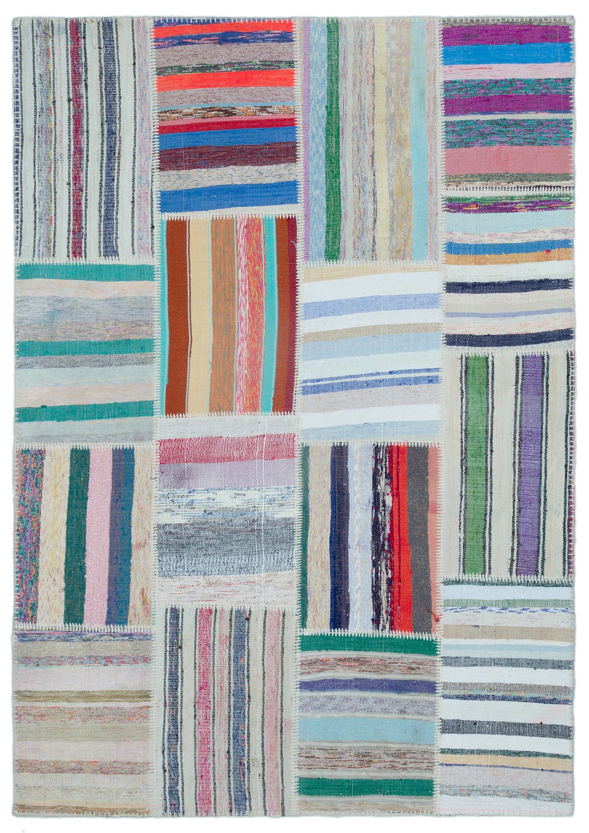 Striped Over Dyed Kilim Patchwork Unique Rug 5&#39;3&#39;&#39; x 7&#39;5&#39;&#39; ft 160 x 225 cm