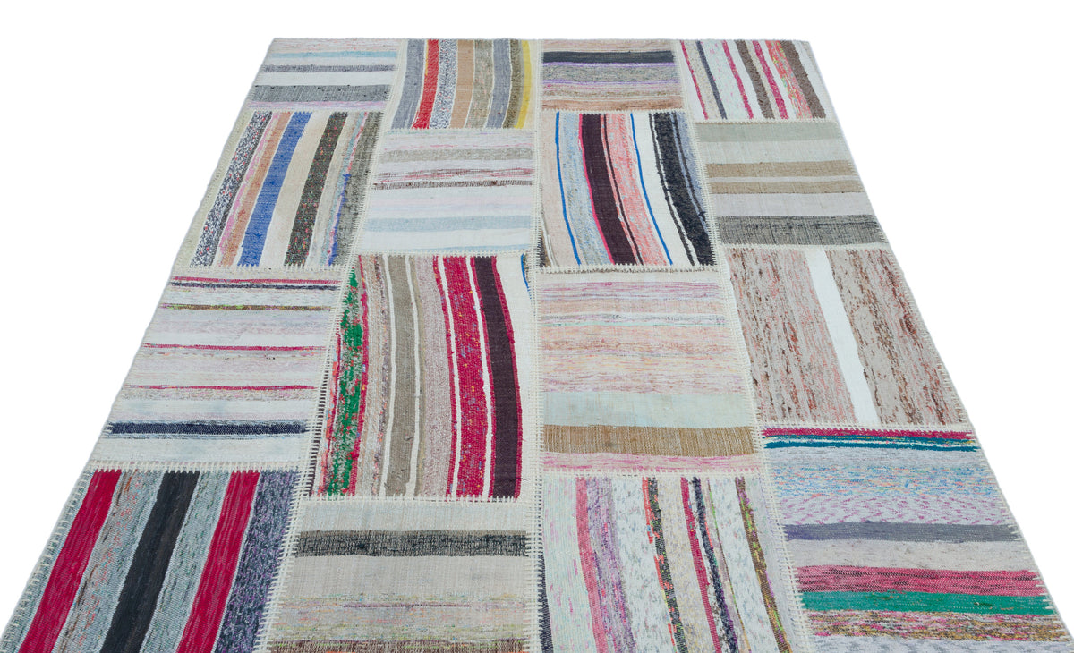 Striped Over Dyed Kilim Patchwork Unique Rug 5&#39;3&#39;&#39; x 7&#39;7&#39;&#39; ft 160 x 230 cm