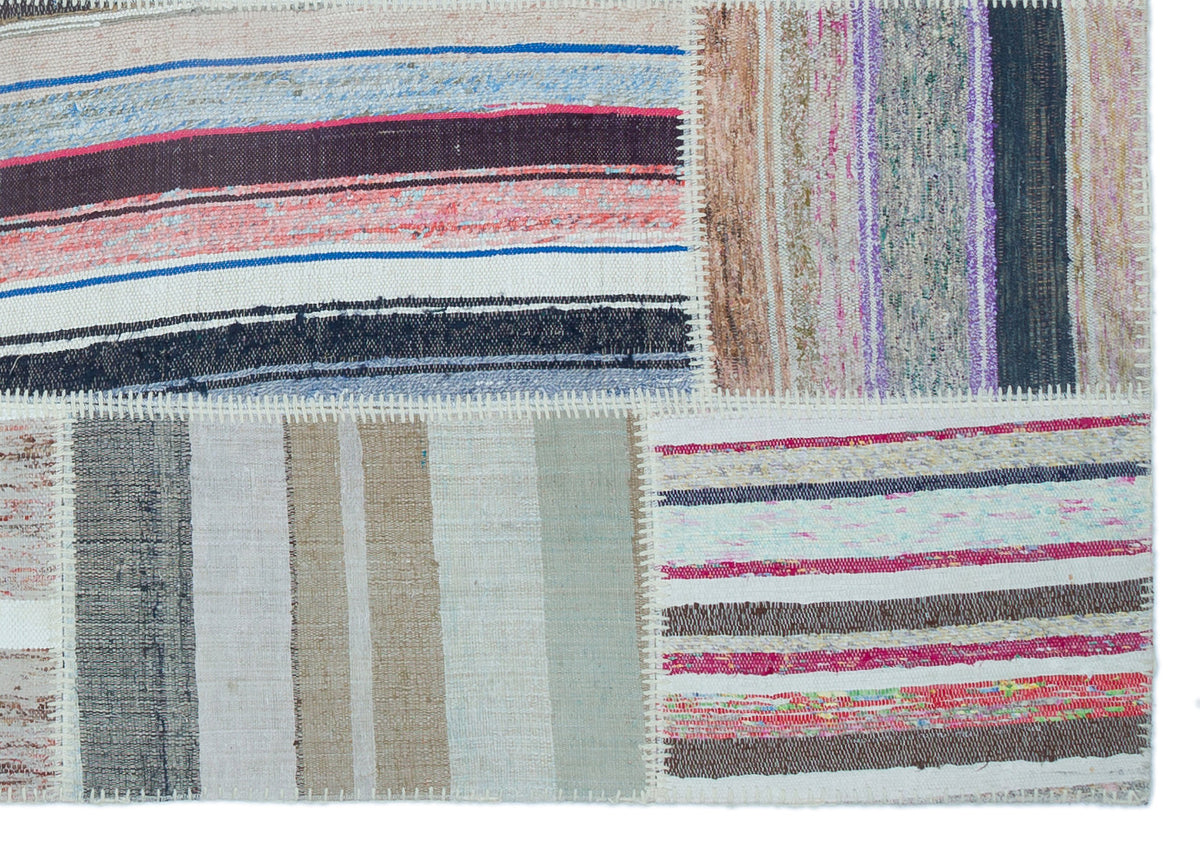 Striped Over Dyed Kilim Patchwork Unique Rug 5&#39;3&#39;&#39; x 7&#39;7&#39;&#39; ft 160 x 230 cm