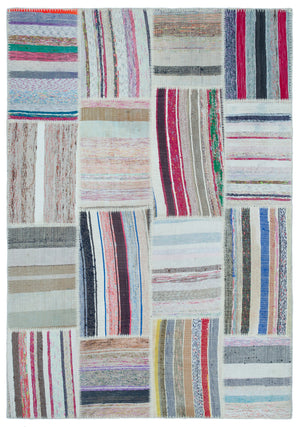 Striped Over Dyed Kilim Patchwork Unique Rug 5'3'' x 7'7'' ft 160 x 230 cm