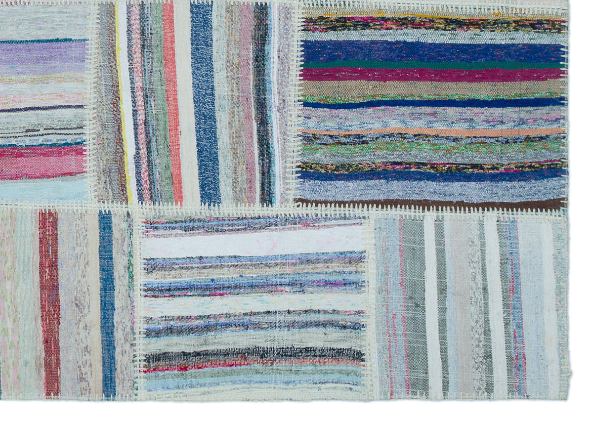 Striped Over Dyed Kilim Patchwork Unique Rug 5&#39;3&#39;&#39; x 7&#39;5&#39;&#39; ft 160 x 226 cm