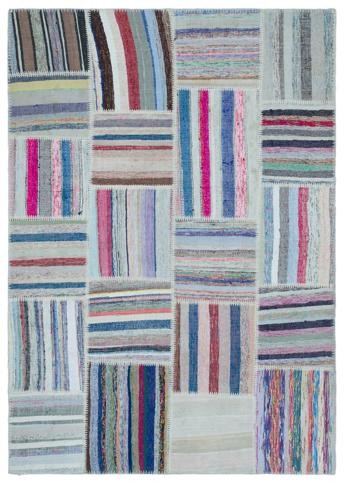 Striped Over Dyed Kilim Patchwork Unique Rug 5&#39;3&#39;&#39; x 7&#39;5&#39;&#39; ft 160 x 226 cm