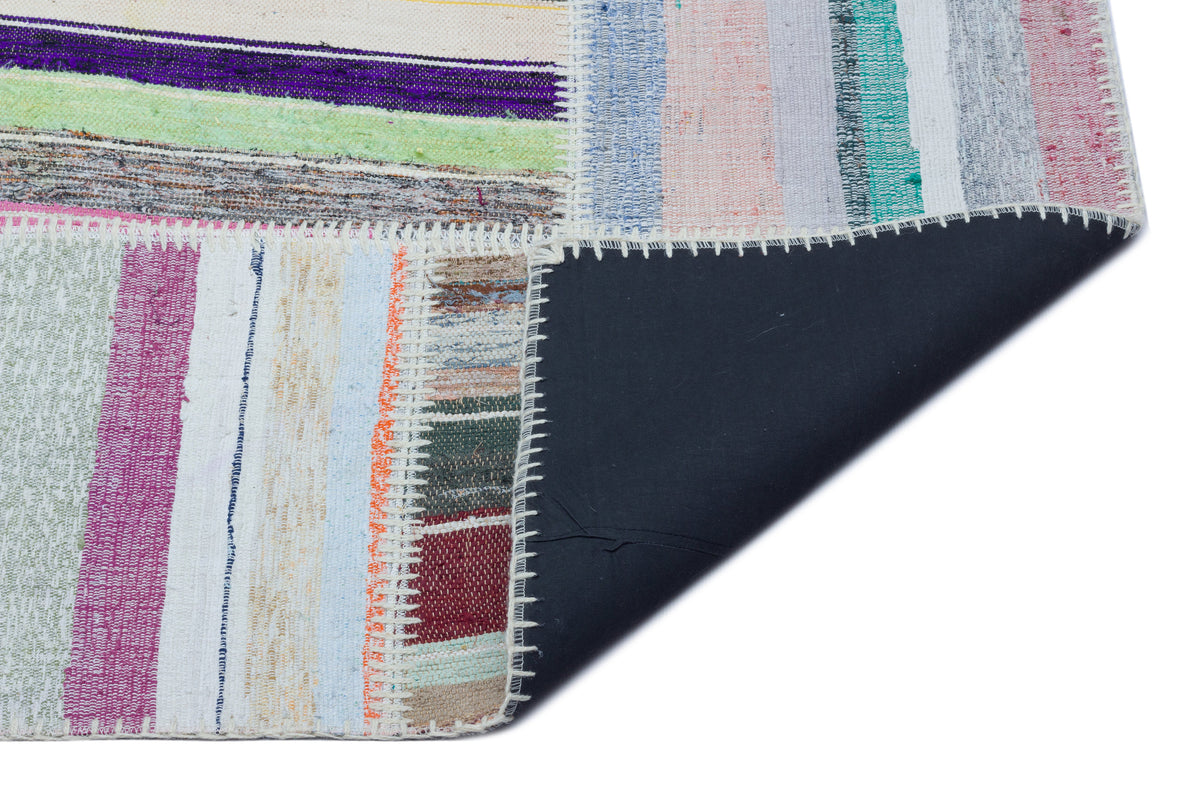 Striped Over Dyed Kilim Patchwork Unique Rug 5&#39;3&#39;&#39; x 7&#39;6&#39;&#39; ft 160 x 228 cm