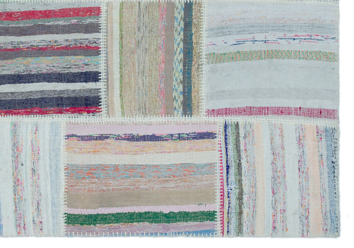 Striped Over Dyed Kilim Patchwork Unique Rug 5&#39;3&#39;&#39; x 7&#39;6&#39;&#39; ft 160 x 228 cm