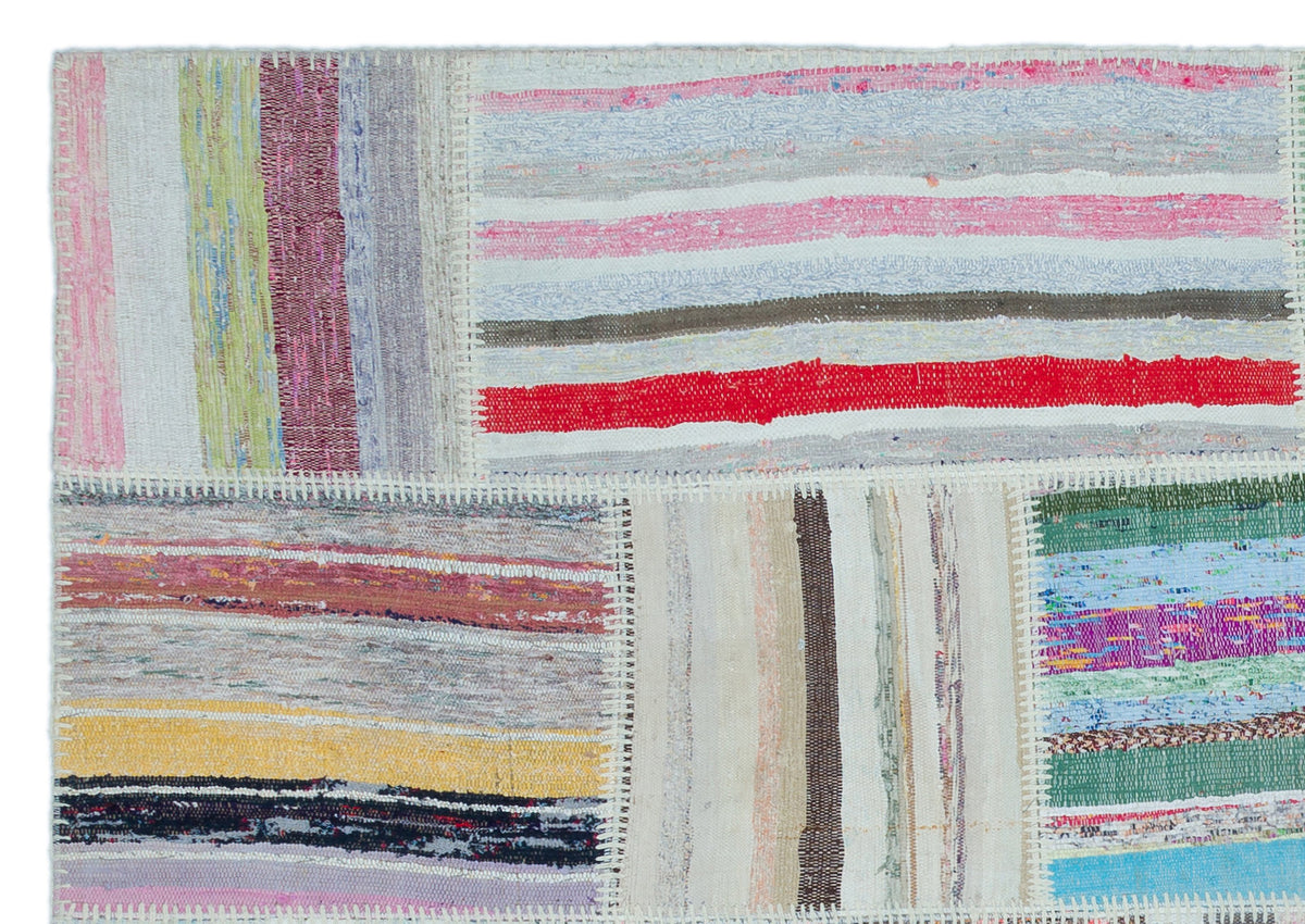 Striped Over Dyed Kilim Patchwork Unique Rug 5&#39;3&#39;&#39; x 7&#39;5&#39;&#39; ft 160 x 226 cm