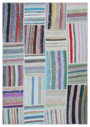 Striped Over Dyed Kilim Patchwork Unique Rug 5'3'' x 7'5'' ft 160 x 226 cm