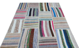 Striped Over Dyed Kilim Patchwork Unique Rug 5'3'' x 7'7'' ft 160 x 230 cm