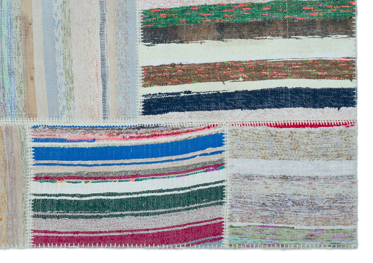Striped Over Dyed Kilim Patchwork Unique Rug 5&#39;3&#39;&#39; x 7&#39;7&#39;&#39; ft 160 x 230 cm