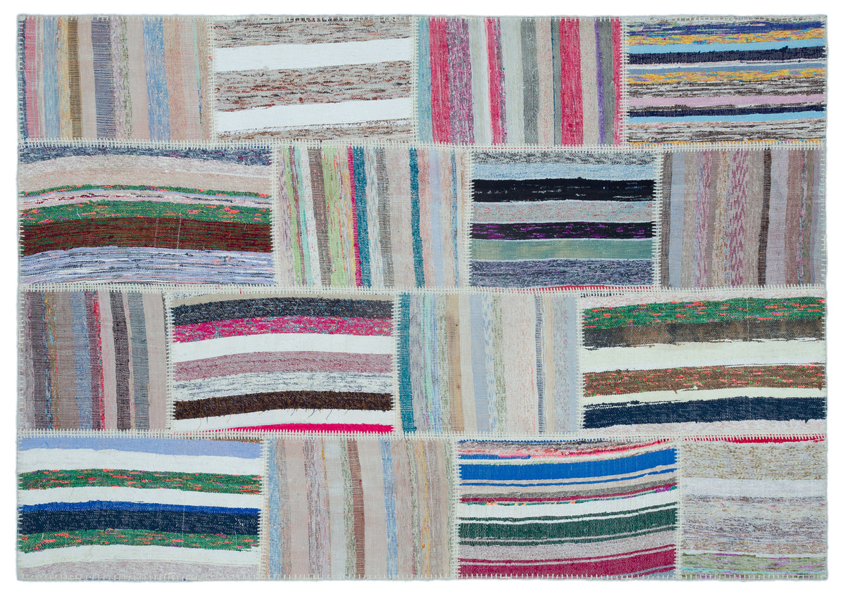 Striped Over Dyed Kilim Patchwork Unique Rug 5&#39;3&#39;&#39; x 7&#39;7&#39;&#39; ft 160 x 230 cm