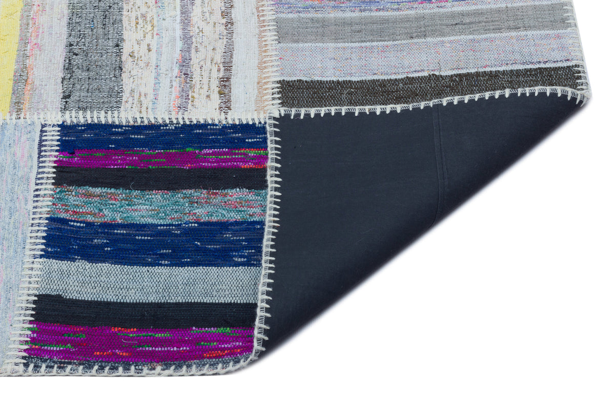 Striped Over Dyed Kilim Patchwork Unique Rug 5&#39;3&#39;&#39; x 7&#39;4&#39;&#39; ft 160 x 224 cm