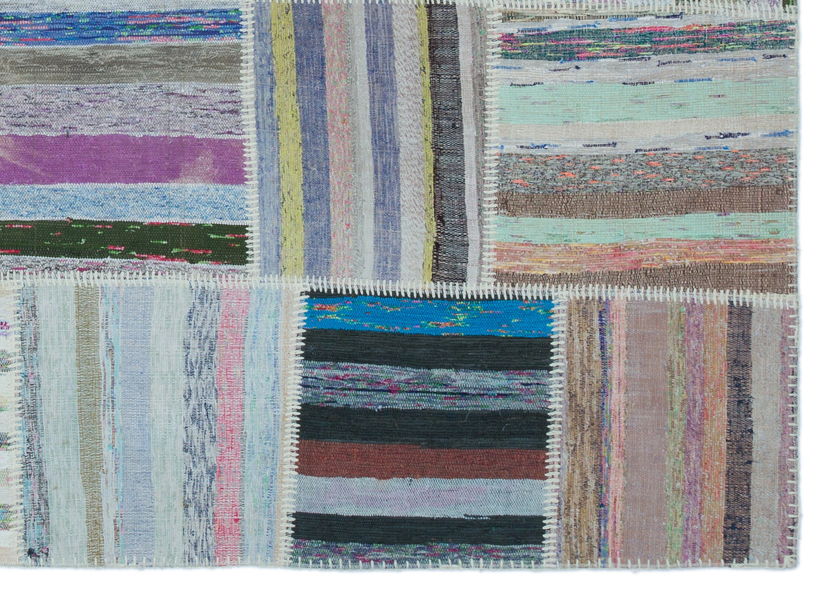 Striped Over Dyed Kilim Patchwork Unique Rug 5&#39;3&#39;&#39; x 7&#39;4&#39;&#39; ft 160 x 224 cm
