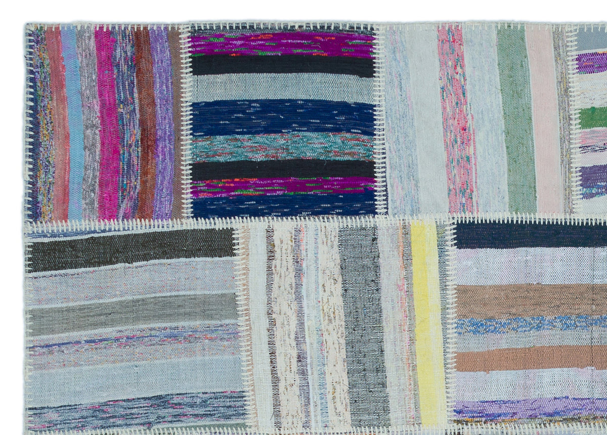 Striped Over Dyed Kilim Patchwork Unique Rug 5&#39;3&#39;&#39; x 7&#39;4&#39;&#39; ft 160 x 224 cm