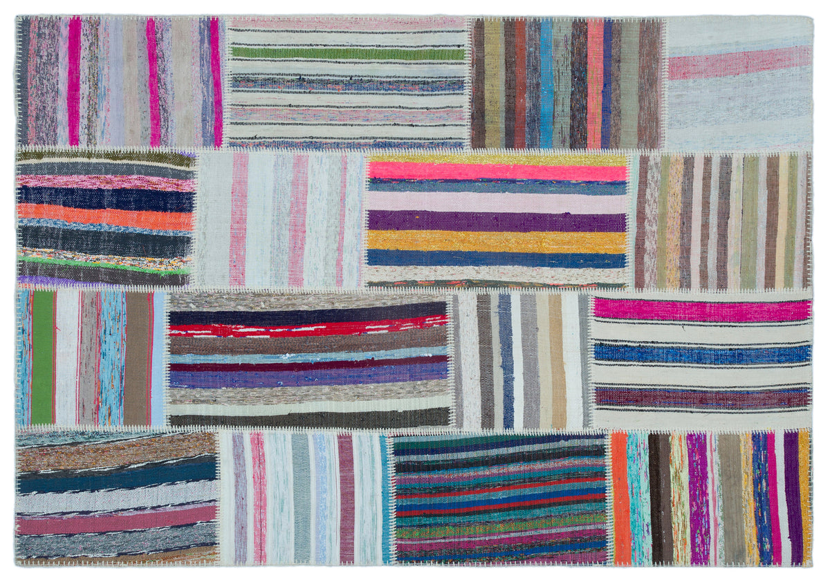 Striped Over Dyed Kilim Patchwork Unique Rug 5&#39;3&#39;&#39; x 7&#39;7&#39;&#39; ft 160 x 230 cm
