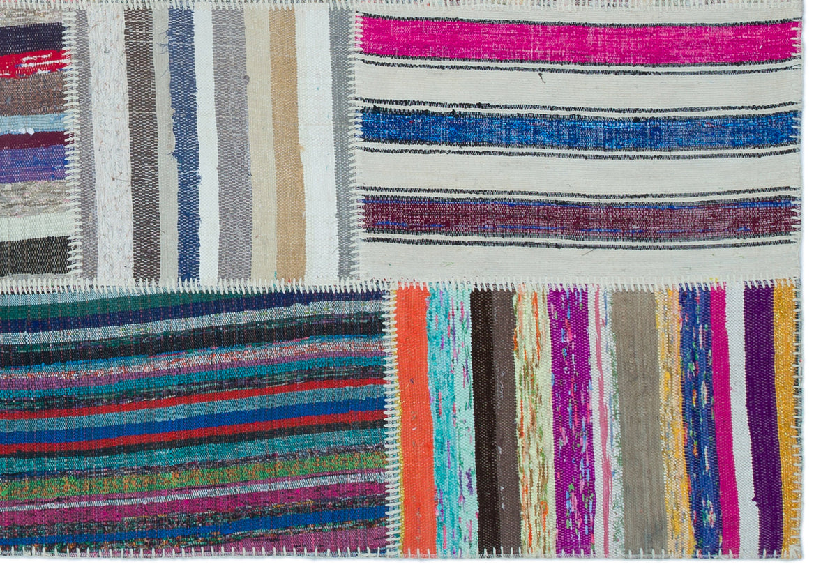 Striped Over Dyed Kilim Patchwork Unique Rug 5&#39;3&#39;&#39; x 7&#39;7&#39;&#39; ft 160 x 230 cm